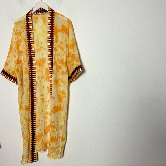 Soft Surroundings Yellow Orange Tie-Dye Embroidered Long Kimono Size L/XL - Picture 4 of 6